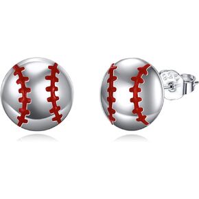 VONALA Sports Stud Earrings 925 Sterling Silver Soccer Volleyball Softball Baseball Football Tennis Ball Earrings Jewelry Girls Women Mom Player Fan Gift