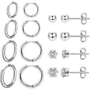 KISSPAT Stainless Steel Stud Earrings Set for Women Hypoallergenic Studs Cubic Zirconia Stud Earrings Multiple Pack (12 Pack)