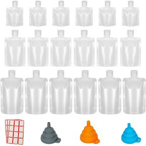 18 Pieces 3 Sizes 30ml/50ml/100ml Travel Size Refillable Empty Squeeze Pouch, Stand Up Pouch for Toiletry, Lotion Shampoo Shower Gel Squeezable Bags, Leakproof Cosmetic Containers
