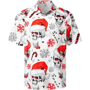 Hardaddy Men's Christmas Shirt Button Down Funny Printed Casual Short Sleeve Hawaiian Santa Shirt