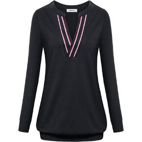 AxByCzD Womens Long Sleeve Color Block V Neck Casual Tunic Sweatshirt