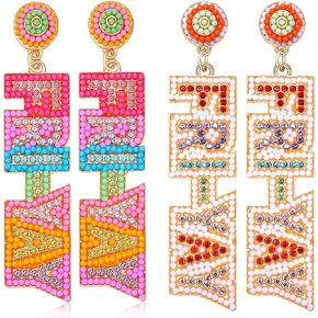 2/3 Pairs Pencil Earrings Teacher Earrings for Women Rhinestone Beaded Dangle Drop Earrings Colorful Teacher Appreciation Gift Back To School Jewelry Set