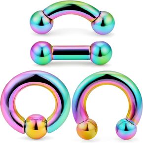 Ocptiy 6G 8G Colorful Septum Rings Large Ear Gauges Tunnels Plugs Earrings Stretching Kit 316L Surgical Steel Big Septum Nose Tongue Nipple Lip rings Piercing Jewelry Barbells 12mm 16mm 4Pcs