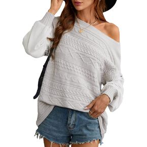 Blooming Jelly Womens Oversizzed Sweater Off The Shoulder Chunky Cable Knit Casual Fall Pullover Top in Saudi Arabia