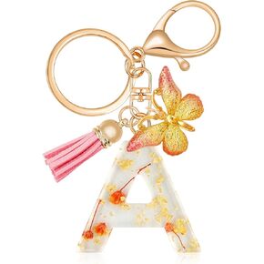 Annrybor العصرية الحروف الأبجدية الأولية المفاتيح السوداء شرابة زهرة لطيف حلقة رئيسية للمحفظة الملحقات هدية النساء الفتيات in Kuwait