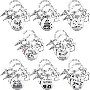 Yinkin 16 Pieces Nurse Keychain Gifts Nurse Keyrings with Pendant Inspirational Nursing Graduation Gifts Women School Nurse Appreciation Gifts Nurses Week Nurse Day