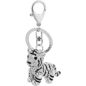 Cute Animal Key Ring Ceative Keychain Crystal Rhinestone Tiger Key Chain for Woman Handbag Clothing Accessories (Silver)