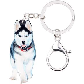 Acrylic Siberian Husky Keychain Dog Jewelry For Women Girl Car Bag Purse Charm