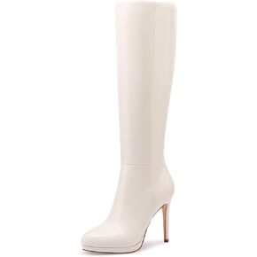 MIRAAZZURRA Women Knee High Boots Platform Stiletto High Heel Round Toe Boot for Women with Side Zipper