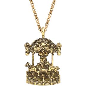DUOWEI Valentine's Day Merry Go Round Carousel Horse Pendant Necklace Novelty Detailed Zinc Alloy Antique Gold Silver Plated Jewelry for Women Lover Girl Kids Charm Gifts