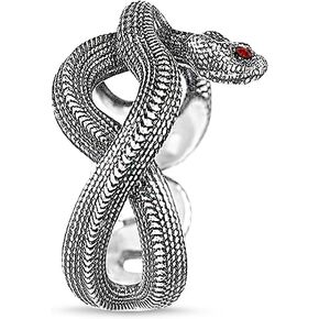 Retro Silver Snake Ring,S925 Sterling Silver Cool Punk Gothic Biker Cocktail Party Spiral Twisted Wrap Snake Ring Jewelry for Women Men
