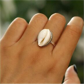 Sither Shell Ring for Women and Girls Bohemian Knuckle Rings for Teens Silver Joint Knot Ring Beach Party Daily Fesvital Halloween Jewelry Gift