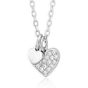 Massete Sterling Silver Necklace Pendant for Girls Petite Heart Charm with Colorful Simulated Diamonds 17.5"