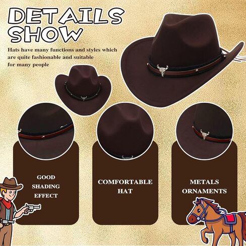 Western Cowgirl Cowboy Hat for Women and Men with Shapeable Outdoor Felt Wide Brim Hat Buckle Costume Party in Saudi Arabia