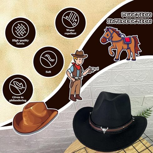 Western Cowgirl Cowboy Hat for Women and Men with Shapeable Outdoor Felt Wide Brim Hat Buckle Costume Party in Saudi Arabia