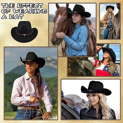 Western Cowgirl Cowboy Hat for Women and Men with Shapeable Outdoor Felt Wide Brim Hat Buckle Costume Party in Saudi Arabia