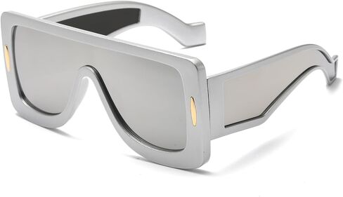 YAMEIZE Oversized Flat Top Rectangle Sunglasses - Y2K Futuristic Thick Frame Square Eyewear for Women Men Outdoor in Kuwait