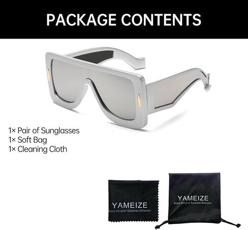 YAMEIZE Oversized Flat Top Rectangle Sunglasses - Y2K Futuristic Thick Frame Square Eyewear for Women Men Outdoor in Kuwait
