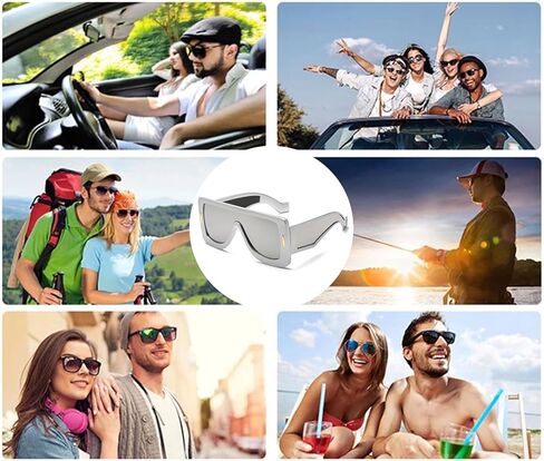 YAMEIZE Oversized Flat Top Rectangle Sunglasses - Y2K Futuristic Thick Frame Square Eyewear for Women Men Outdoor in Kuwait