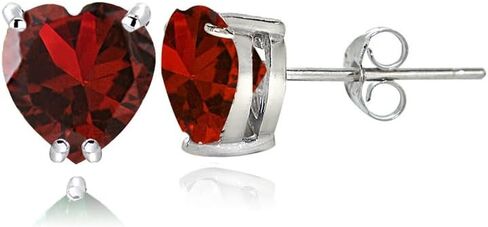 Sterling Silver Genuine, Created or Simulated Birthstone Gemstone 5mm Heart Stud Earrings in Saudi Arabia