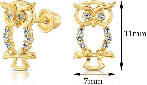 تيلو جيويليري اقراط مرصعة بومة صغيرة من الذهب الاصفر عيار 10 قيراط مرصعة باحجار الزركونيا المكعبة مع براغي خلفية من الذهب الاصفر والزركونيا المكعبة, الذهب الأصفر, مكعب زركونيا in Kuwait