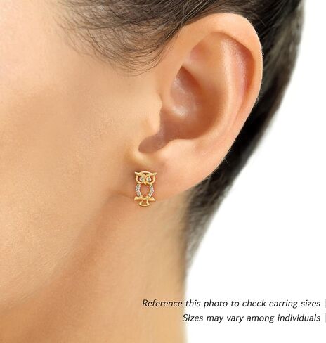 تيلو جيويليري اقراط مرصعة بومة صغيرة من الذهب الاصفر عيار 10 قيراط مرصعة باحجار الزركونيا المكعبة مع براغي خلفية من الذهب الاصفر والزركونيا المكعبة, الذهب الأصفر, مكعب زركونيا in Kuwait