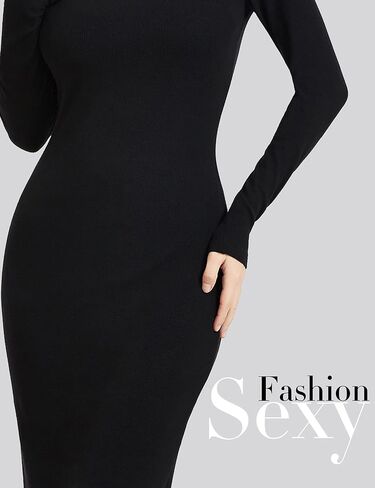 المرأة مضلع محبوك البلوز البلوزات Bodycon فستان منخفض ساحة العنق فستان بكم طويل حفلة كوكتيل فستان ميدي in Kuwait