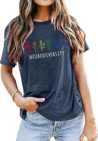 Autism Awareness T Shirt Women Special Education Teacher Shirt Neurodiversity Graphic Tee Inspirational Short Sleeve Tee Top in Kuwait