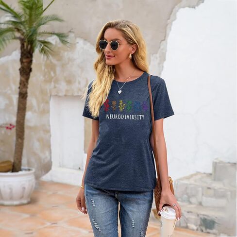 Autism Awareness T Shirt Women Special Education Teacher Shirt Neurodiversity Graphic Tee Inspirational Short Sleeve Tee Top in Kuwait