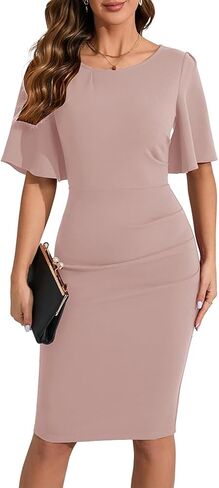 فستان IHOT 2024 نسائي عتيق مكشكش بأكمام قصيرة مكشكش لحفلات الكوكتيل وحفلات العمل in Kuwait