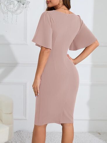 فستان IHOT 2024 نسائي عتيق مكشكش بأكمام قصيرة مكشكش لحفلات الكوكتيل وحفلات العمل in Kuwait