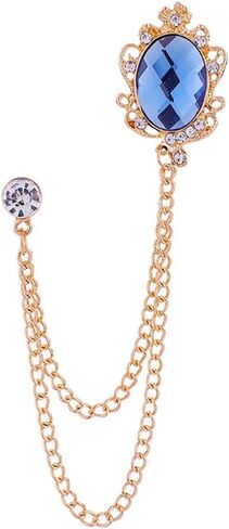 Vintage Gemstone Chain Brooch Pin,Rhinestone Long Chain Tassel Suit Pin Zircon Oval Gem Lapel Pin Jewelry for Women Men in Kuwait