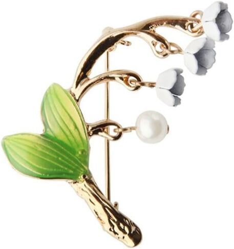 Floral Leaf Brooch Pearl Brooch Pin Lily Flower Brooches Pin Jewelry Gift for Women Green Leaves Plant Brooch Clothing Bag Scarf Decoration Green, Metal, no gemstone in Kuwait