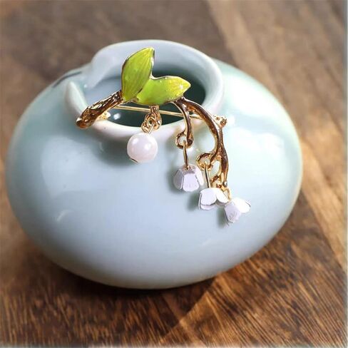 Floral Leaf Brooch Pearl Brooch Pin Lily Flower Brooches Pin Jewelry Gift for Women Green Leaves Plant Brooch Clothing Bag Scarf Decoration Green, Metal, no gemstone in Kuwait
