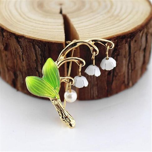 Floral Leaf Brooch Pearl Brooch Pin Lily Flower Brooches Pin Jewelry Gift for Women Green Leaves Plant Brooch Clothing Bag Scarf Decoration Green, Metal, no gemstone in Kuwait