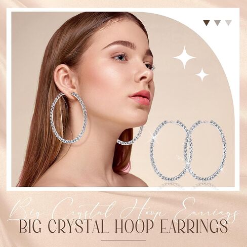 Yaomiao 4 Pairs Large Rhinestones Hoop Earrings Exaggerate Big Crystal Diamond Hoop Earrings Bling Earrings for Women Wedding Accessories Show Accessories Wedding, Beach, Party, Christmas in Saudi Arabia