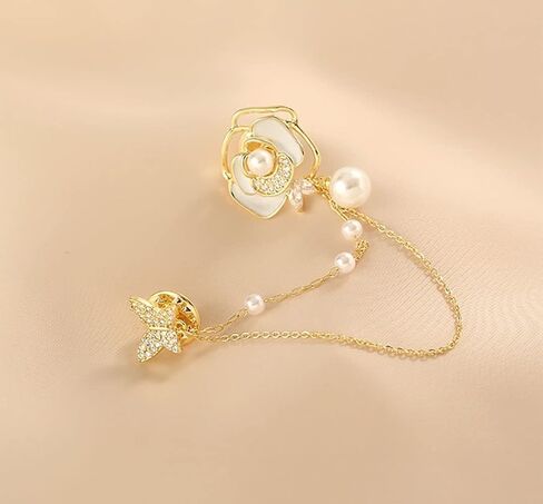 Golden Flower Pearl Brooch Pins Women Chain Butterfly Cameo Brooch Pins for Clothes, Skirts, Dresses, Pants in Saudi Arabia