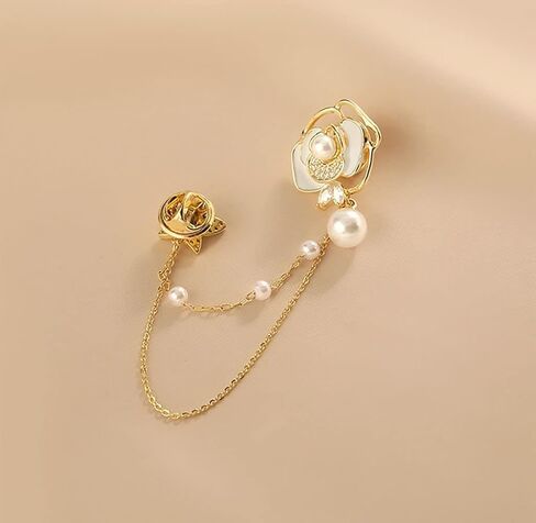 Golden Flower Pearl Brooch Pins Women Chain Butterfly Cameo Brooch Pins for Clothes, Skirts, Dresses, Pants in Saudi Arabia