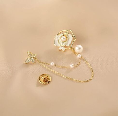 Golden Flower Pearl Brooch Pins Women Chain Butterfly Cameo Brooch Pins for Clothes, Skirts, Dresses, Pants in Saudi Arabia