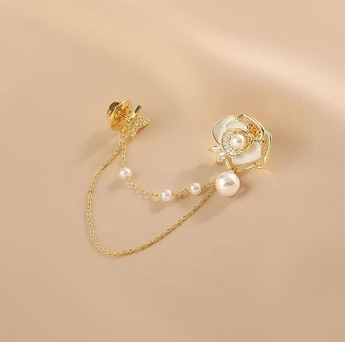 Golden Flower Pearl Brooch Pins Women Chain Butterfly Cameo Brooch Pins for Clothes, Skirts, Dresses, Pants in Saudi Arabia