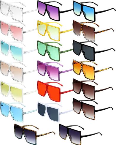 Frienda 20 Pairs Square Oversized Sunglasses for Women Men Flat Top Stylish Shades Oversize Sunglasses, 20 Designs in Saudi Arabia