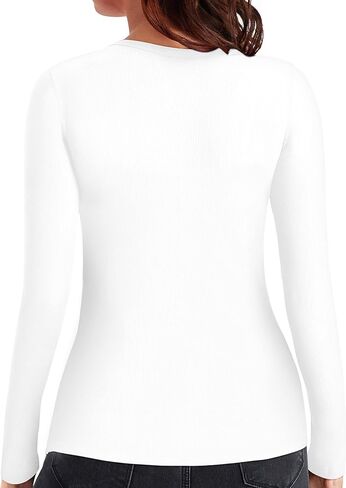 قمصان HERLOLLYCHIPS النسائية بأكمام طويلة ورقبة على شكل حرف V وأزرار هينلي مضلعة in Kuwait