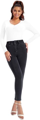 قمصان HERLOLLYCHIPS النسائية بأكمام طويلة ورقبة على شكل حرف V وأزرار هينلي مضلعة in Kuwait