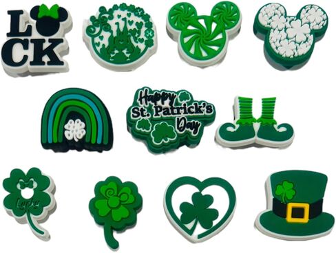 11 قطعة من ملحقات حذاء Saint Patrick's Day Green Lucky من إكسسوارات الأحذية المشبكية للأطفال in Saudi Arabia