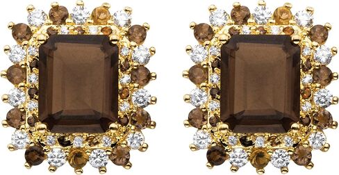 Gold-Plated Emerald Cut Genuine Smoky Topaz Drop Earrings (18x16mm), Metal, Topaz Cubic Zirconia in Saudi Arabia