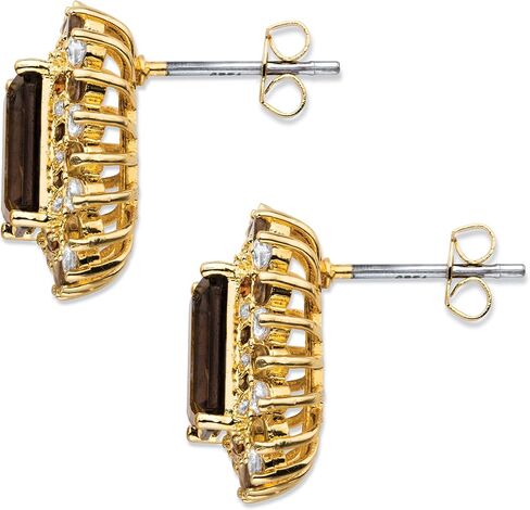 Gold-Plated Emerald Cut Genuine Smoky Topaz Drop Earrings (18x16mm), Metal, Topaz Cubic Zirconia in Saudi Arabia
