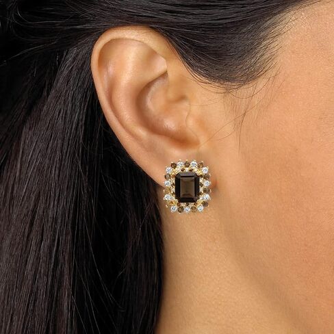 Gold-Plated Emerald Cut Genuine Smoky Topaz Drop Earrings (18x16mm), Metal, Topaz Cubic Zirconia in Saudi Arabia