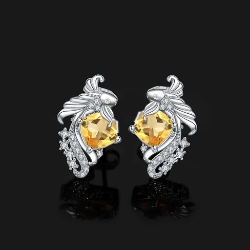 JewelryPalace Lucky Koi Fish Cushion Genuine Citrine Stud Earrings Gemstone Jewelry Set 14K White Gold 925 Sterling Silver, Metal, Citrine in Saudi Arabia