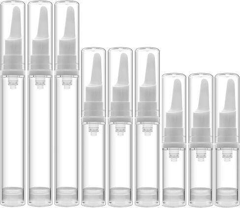 Airless Pump Jars 9 Pack Travel Air Pump Bottles Eye Cream Moisturizer Dispenser Foundation Container Empty Refillable Cosmetic for Travel size Lotions Liquid Toners Samples(5ml+10ml+15ml) in Kuwait