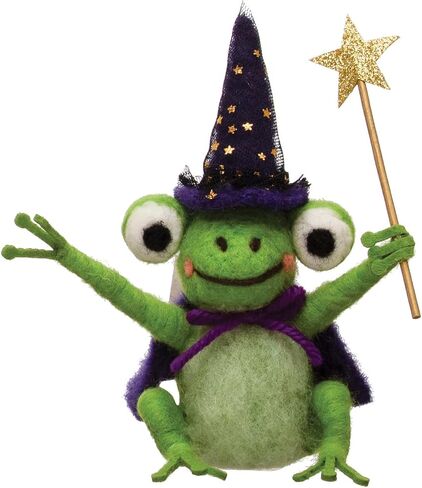 Creative Co-Op 3"L x 2-3/4"W x 5-3/4"H Wool Felt Wizard Frog w/ Hat & Wand, Multi Color in Saudi Arabia
